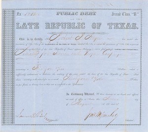Public Debt of the Late Republic of Texas
